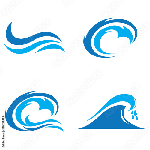 Wind icon set in blue design. Vector line art illustration isolated on white background