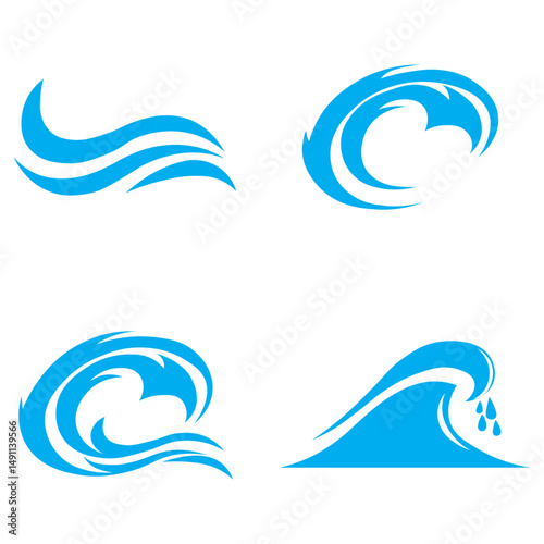 Wind icon set in blue design. Vector line art illustration isolated on white background