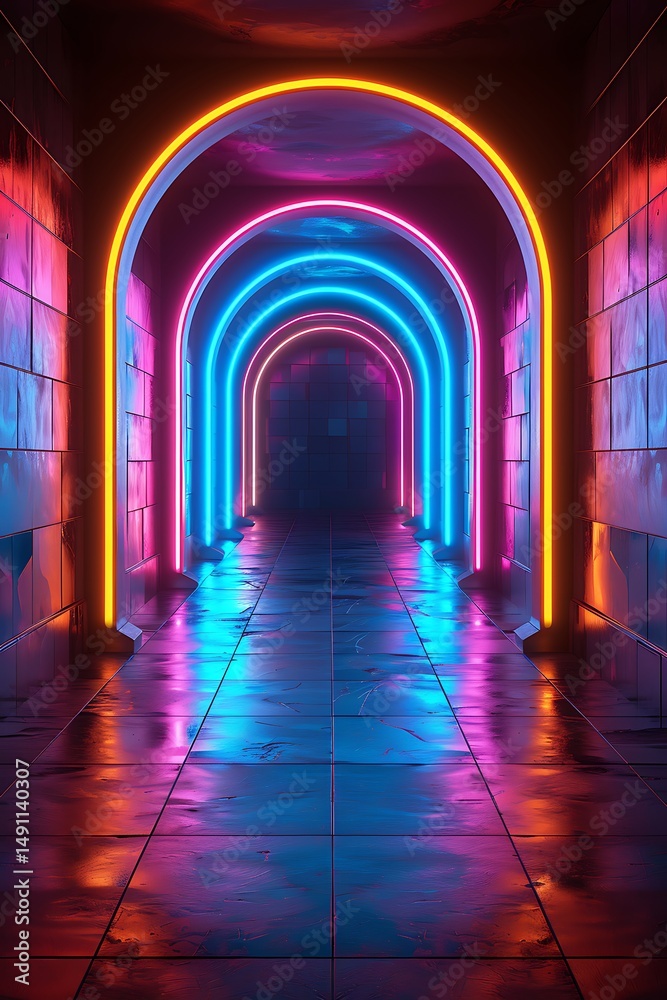 Fototapeta premium Neon archway corridor