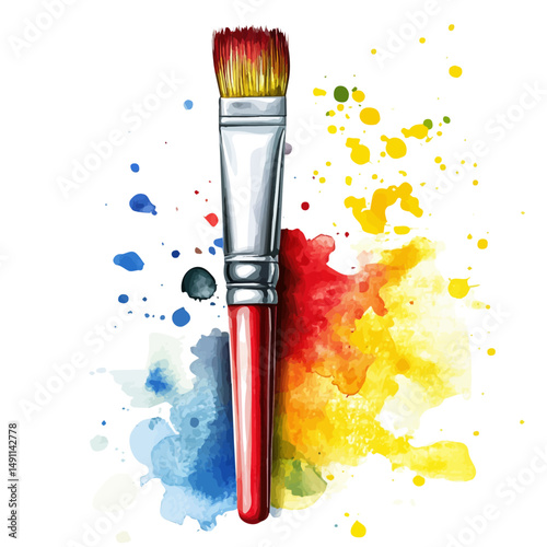 Large Tube Of Oil Paint With Brush, watercolor painting vector, high quality, isolated on a white background.