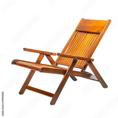 Ultra Modern Wooden Beach Chair with a Sleek Fold A Isolated on Transparent Background