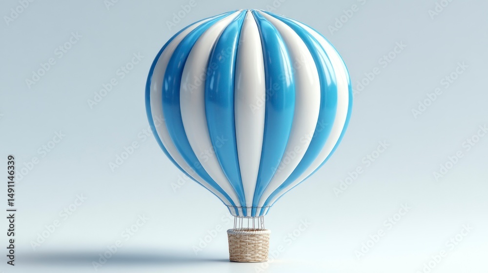 Fototapeta premium A vibrant blue and white striped hot air balloon floating against a clear sky ideal for advent
