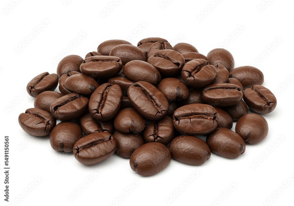 Naklejka premium Pile of roasted coffee beans isolated on a white background