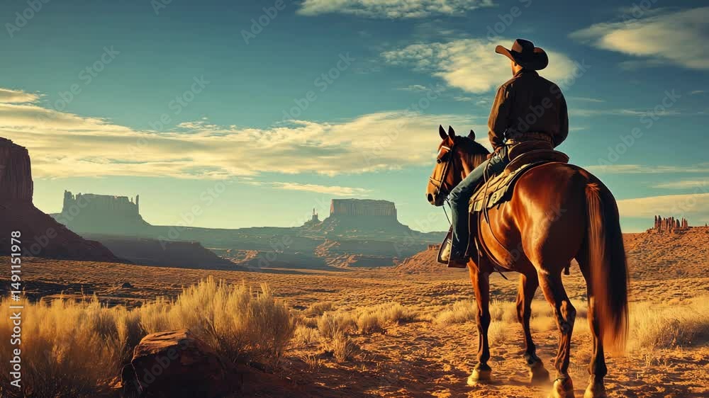 Man Riding Horse in Desert Landscape - Adventure and Freedom Concept
