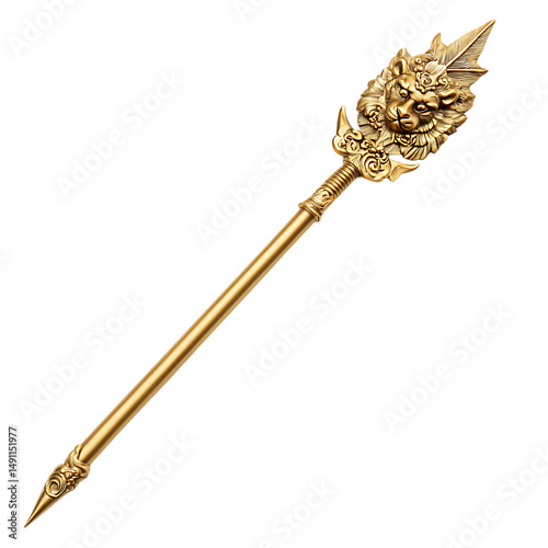 A Satin Gold Arrow with Tibetan Snow Lion Motifs Hi Isolated on Transparent Background