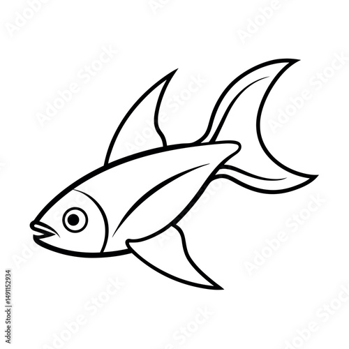 Simple Flying Fish Line Art Vector Illustration