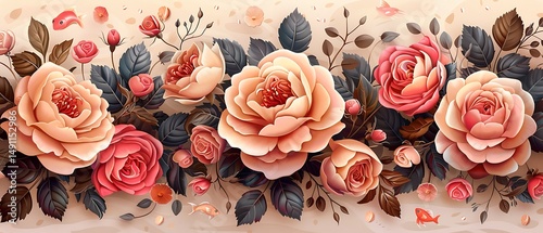 Beautiful floral arrangement with roses and leaves