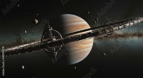Fototapeta Naklejka Na Ścianę i Meble -  Orbital space station around large planet in universe