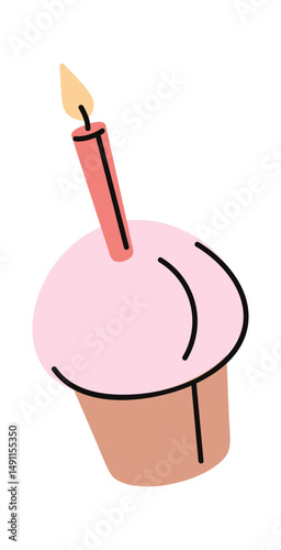 Birthday cup cake hand drawn