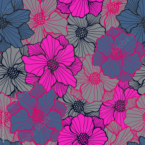 Colorful oleander bloom periodic pattern. Hand drawn bouquet background. Olea...