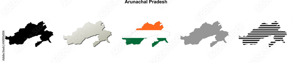 Fototapeta premium Arunachal Pradesh state blank outline map set