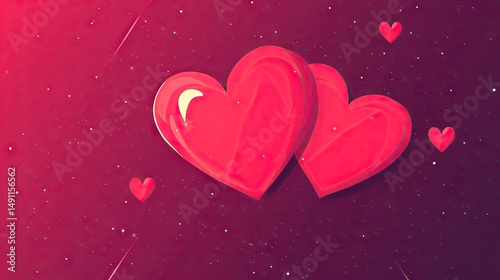 Two hearts floating against a gradient background.