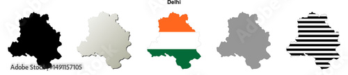 Delhi state blank outline map set