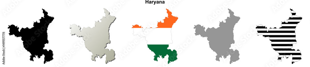 Naklejka premium Haryana state blank outline map set