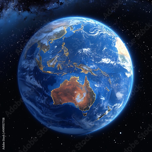 Earth seen from space, detailed view of continents