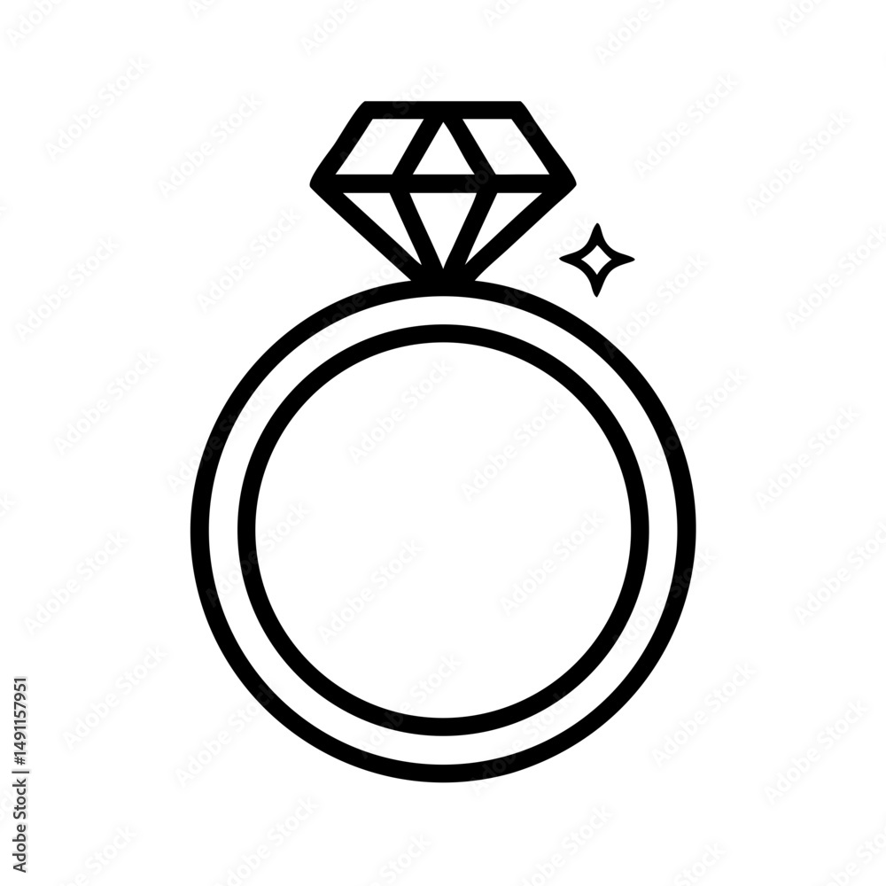 Outline engagement ring with diamond gem and sparkle effect Outline engagement ring with diamond gem and sparkle effect