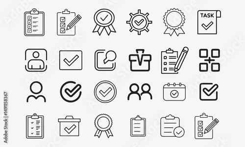 set of icons. Task Line Editable Icon Set of Checklist, Poll, Multitasking, Voting & More in Line icons Vector on White Background