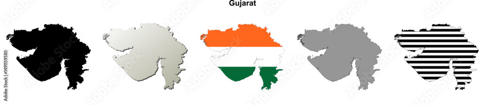 Fototapeta premium Gujarat state blank outline map set