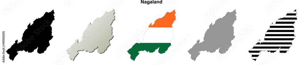 Obraz premium Nagaland state blank outline map set
