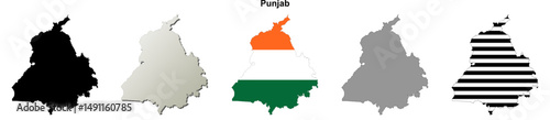 Punjab state blank outline map set