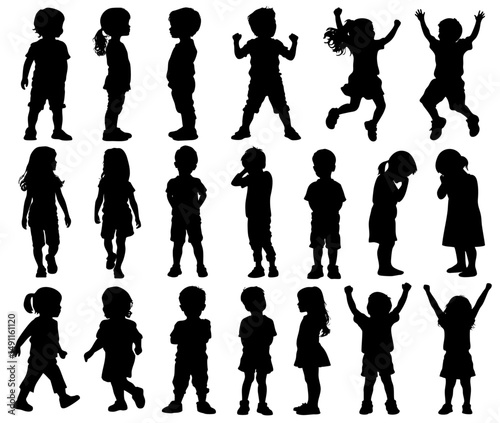 Set of children silhouettes, boys and girls