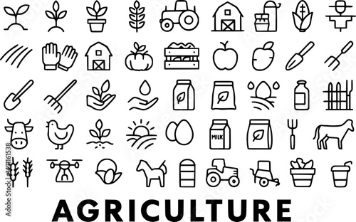 Comprehensive Collection of Simple Line Art Agriculture Icons