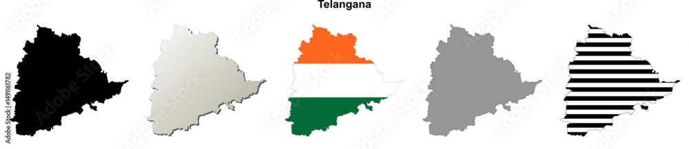 Obraz premium Telangana state blank outline map set