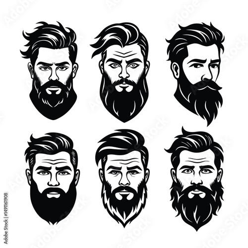Bearded Styles Collection Silhouette Vector Illustration