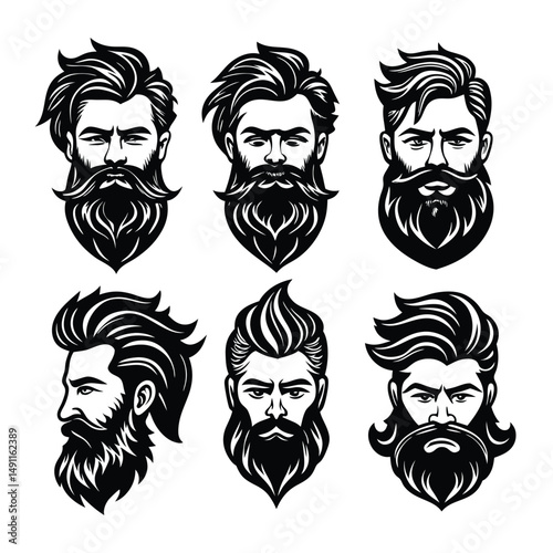 Bearded Styles Collection Silhouette Vector Illustration