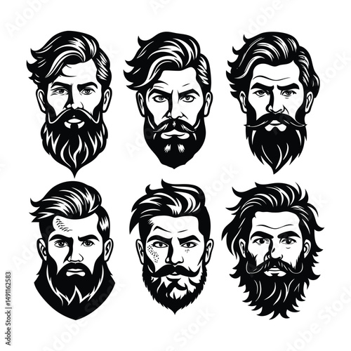 Bearded Styles Collection Silhouette Vector Illustration