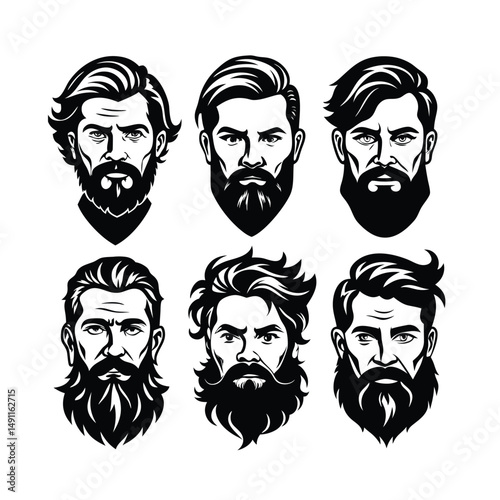 Bearded Styles Collection Silhouette Vector Illustration