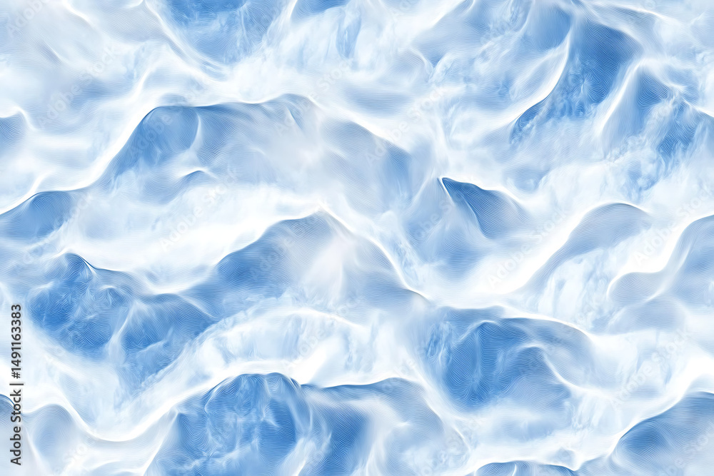 Obraz premium Aerial view of blue and white abstract wavy pattern resembling clouds or water surface art design