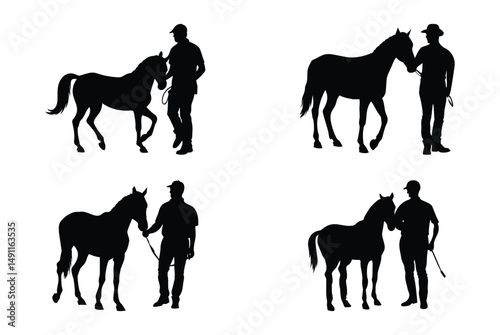 man standing with his horse vector art illustration with white background