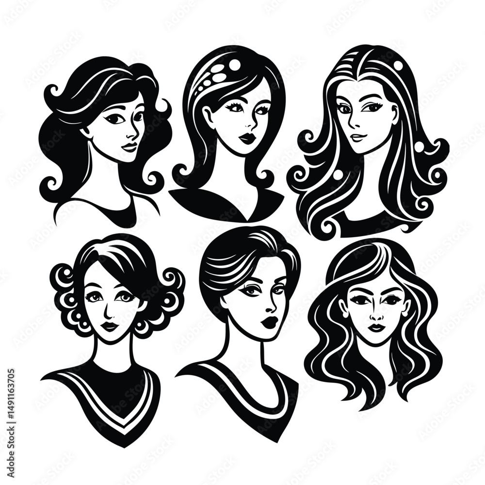 Elegant Woman Face Silhouette Set Isolated Vector Illustration Elegant Woman Face Silhouette Set Isolated Vector Illustration