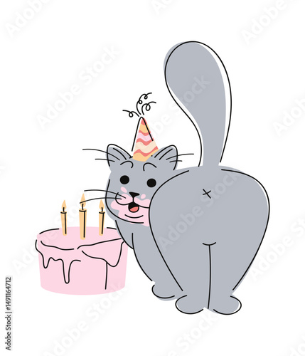 Birthday cat eating sweet cake