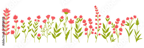 Floral set. Vector flat minimalistic illustration of flowers and leaves in flat style. Retro vintage style, hand drawn decorative elements. 60s, 70s, flower icon, pastel colors, childish cute decor.