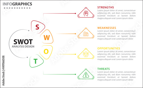 SWOT analysis infographic. Vector illustration for strategic business planning. Comparison chart. Advantages and Disadvantages of company. Infographic design template. Vector illustration. SWOT icon