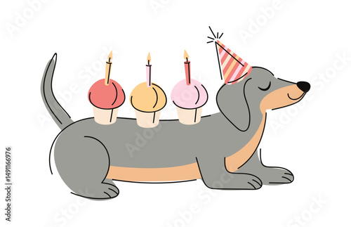 Cute birthday dog carrying cupcake