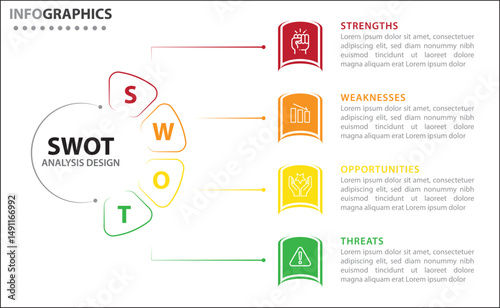 SWOT analysis infographic. Vector illustration for strategic business planning. Comparison chart. Advantages and Disadvantages of company. Infographic design template. Vector illustration. SWOT icon