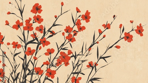 A stylized floral design in warm colors.