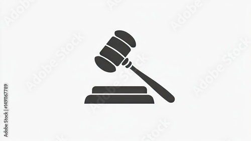 Simple, gray illustration of a gavel resting on a block.