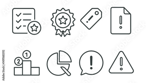 Line style icons of priorities in tasks: priority task icon, high priority badge, urgent task tag, important item file, task ranking board, focus task chart, top priority bubble, urgent action symbol