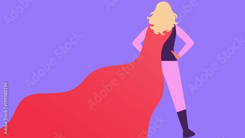 Woman in a superhero costume. Minimal modern seamless motion design. Animation 2D