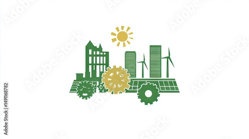 Sustainable city development graphic illustration of energy sources.