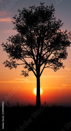 Silhouette Tree, Fiery Sunset: Nature's Golden Hour