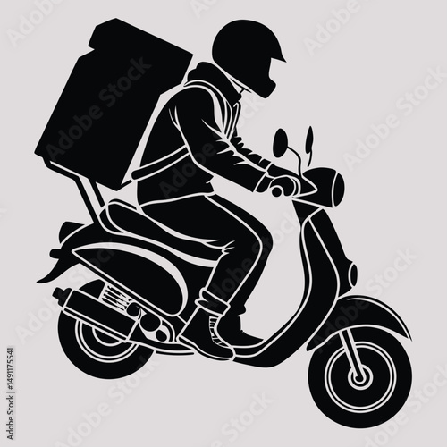 a delivery person on a scooter silhouette vector design art and illustration