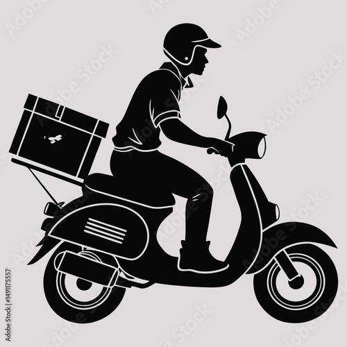 a delivery person on a scooter silhouette vector design art and illustration