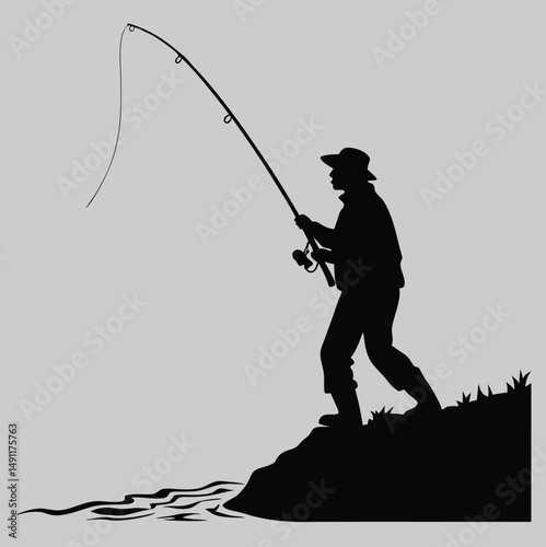 a person fishing with a rod silhouette vector design art and illustration