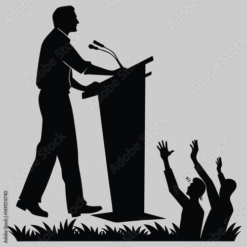 a speaker at a podium silhouette vector design art and illustration
