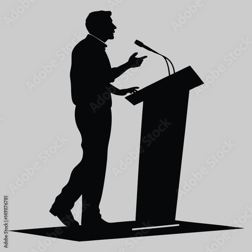 a speaker at a podium silhouette vector design art and illustration